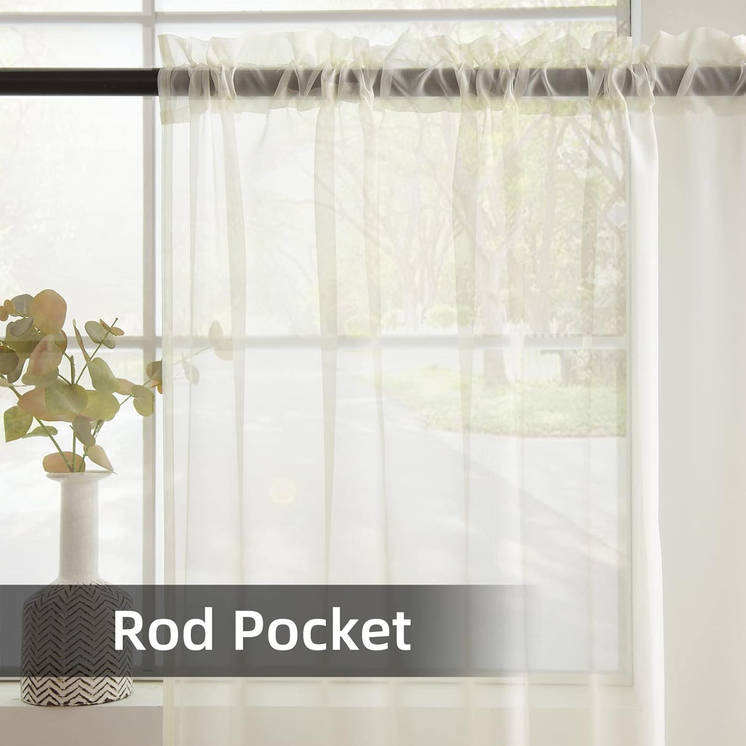 Youleyar Solid Sheer Rod Pocket Curtain Voile Draperies 2 Panels White Beige Bla