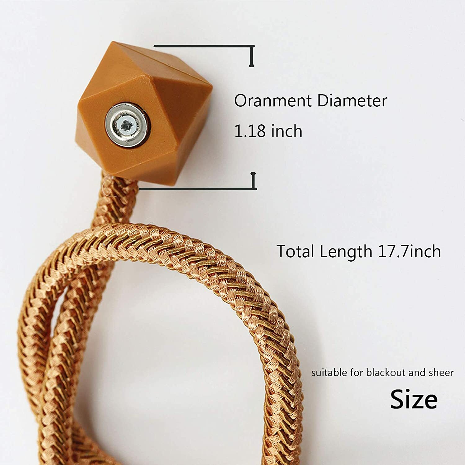PAIR Magnetic Drape Curtain Tiebacks ~ Braided Rope , Octagon ~ Golden Orange
