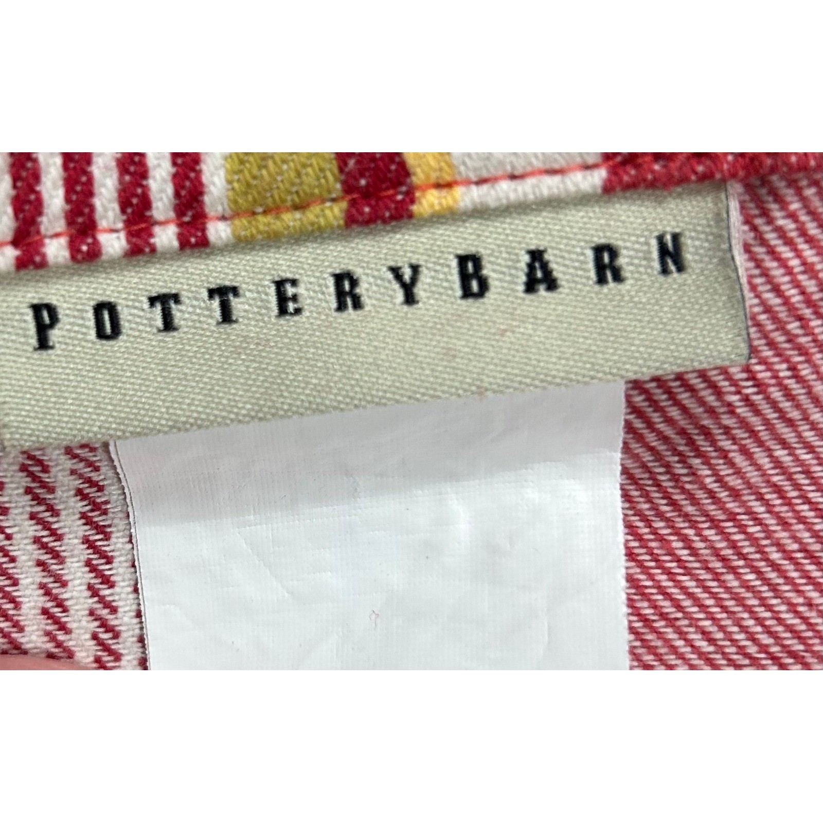 POTTERY BARN Curtains SET/2 Panels French Stripe 72×72 Red Cotton Twill Retired