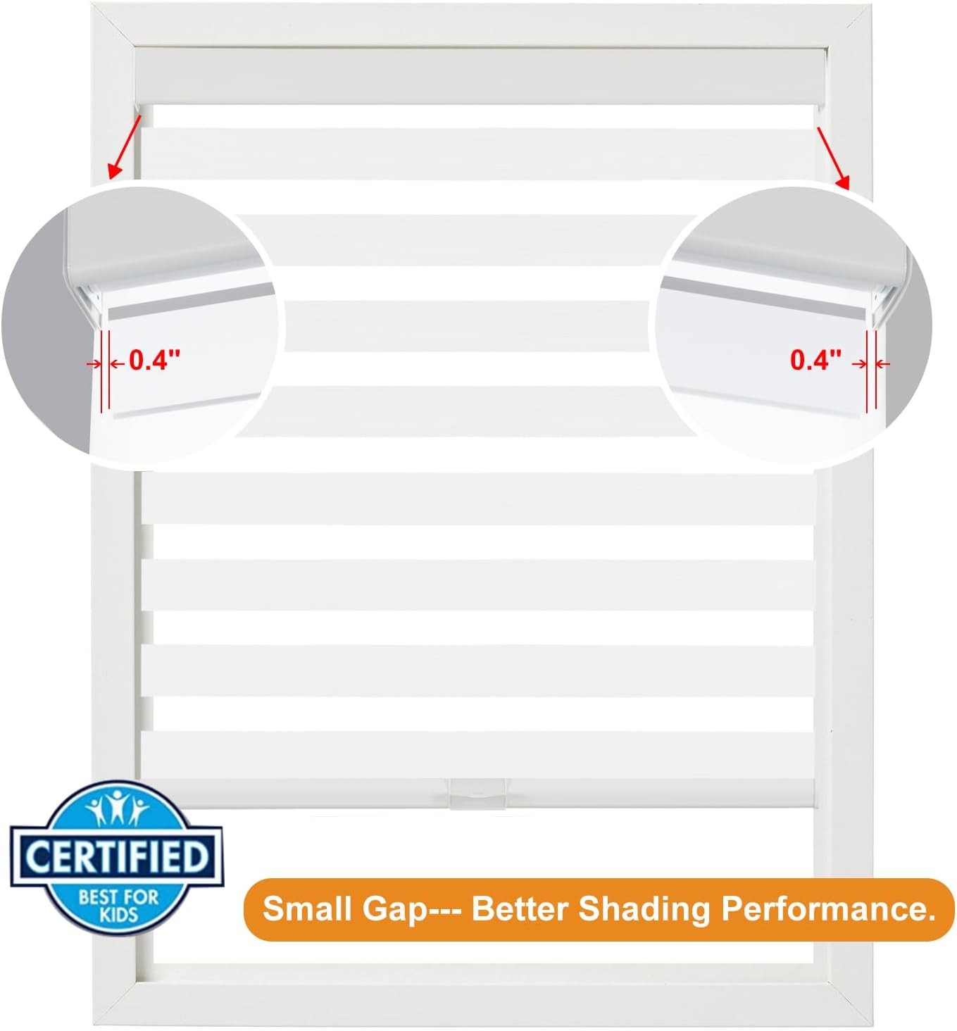 Blackout Cordless Zebra Blinds for Windows (35″ W x 64″ H, White) with Upgraded