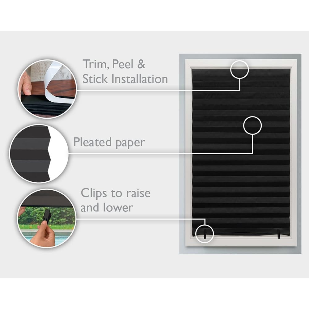 Redi Shade No Tools Original Blackout Pleated Paper 36″W x 72″H, Black
