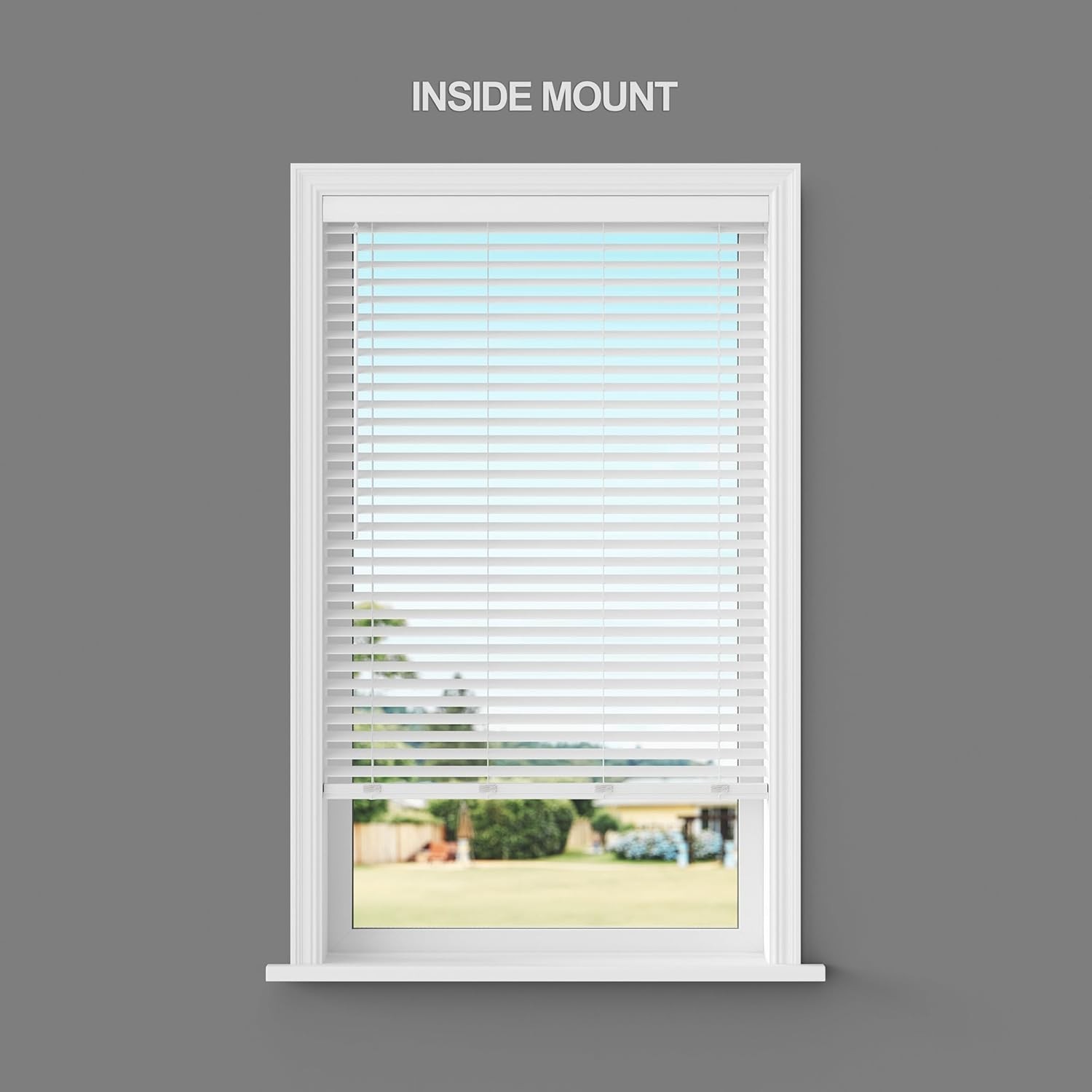 Cordless Faux Wood Window Blinds – 32″ x 64″ White
