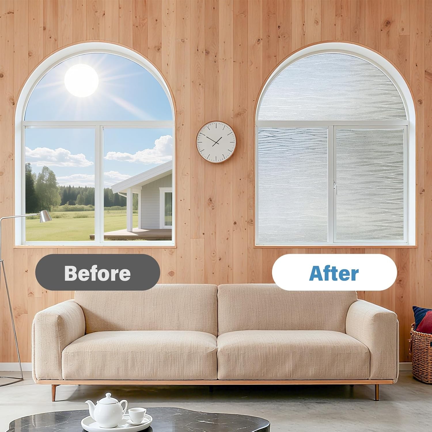 Finnez Frosted Privacy Window Film Static Cling, Non-Adhesive Decorative Cover