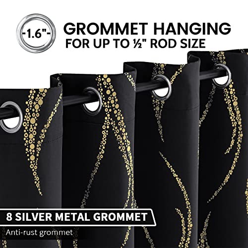 Blackout Curtains for Livingroom – 52″W x 84″L (Pack of 2) Black/Gold Print
