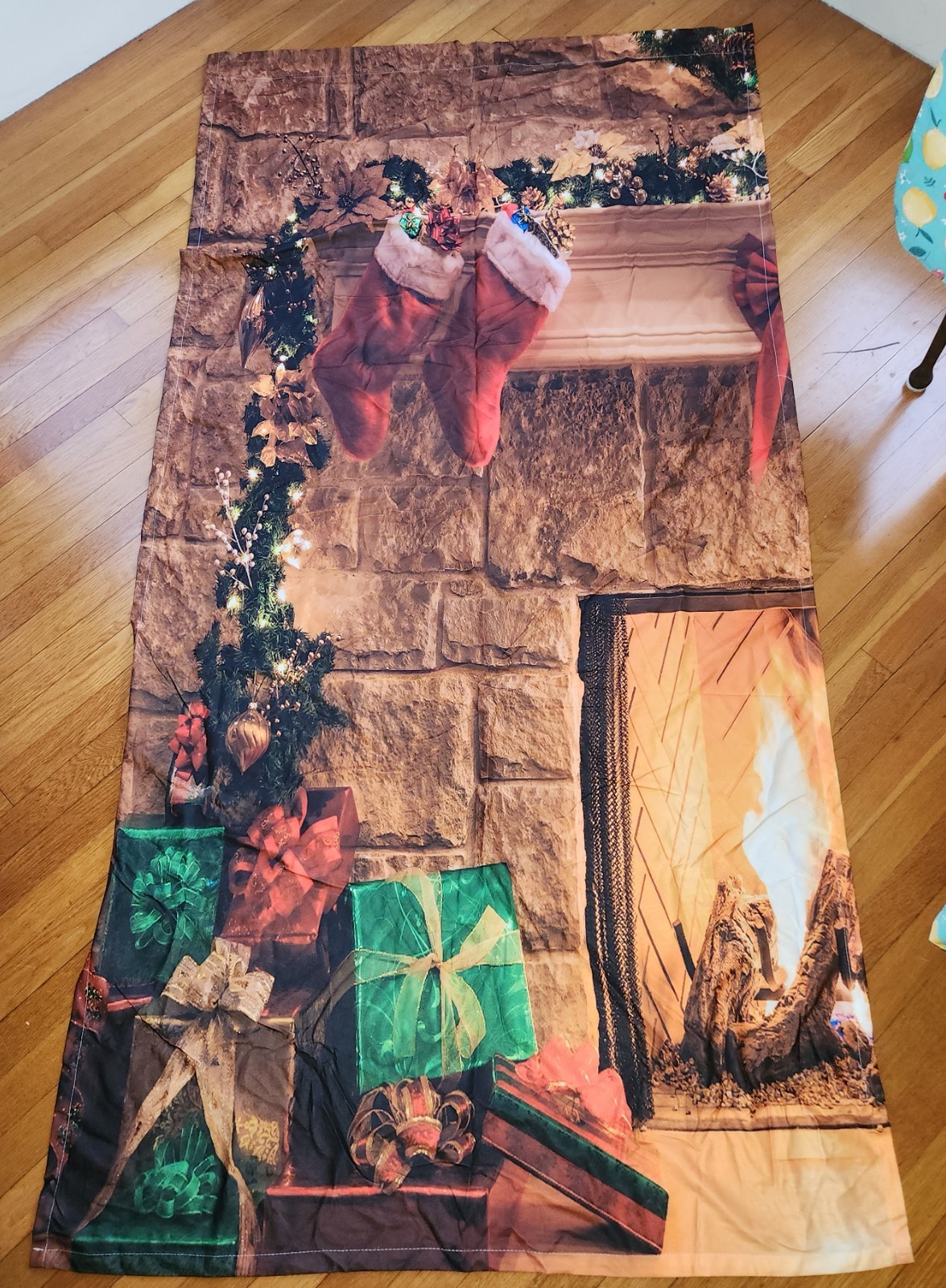 Set of 2 ANHOPE Christmas Curtains – Rod Pocket – Fireplace, Stockings and Tree