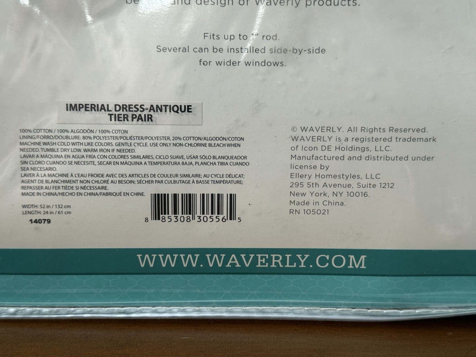 Waverly Imperial Dress Antique Tiers (1 Pair) Curtains L52″Wx24”L New Old Stock