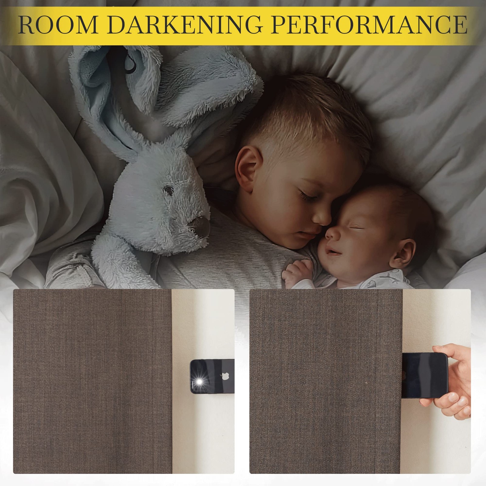 Nicetown Faux Linen Brown Blackout Curtains For Sliding Glass Door Hook