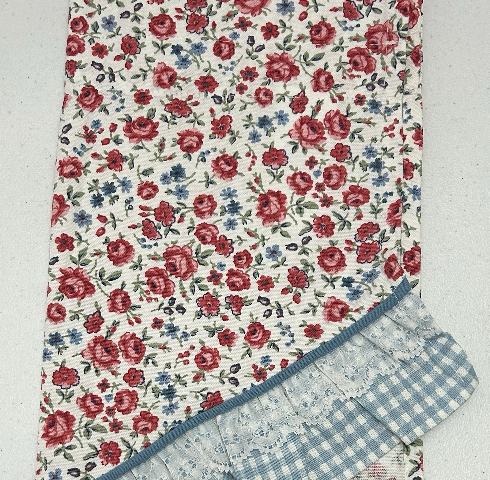WAVERLY Garden Room 2 Valance Swag Floral Blue Gingham Red Cabbage Roses 36X36″