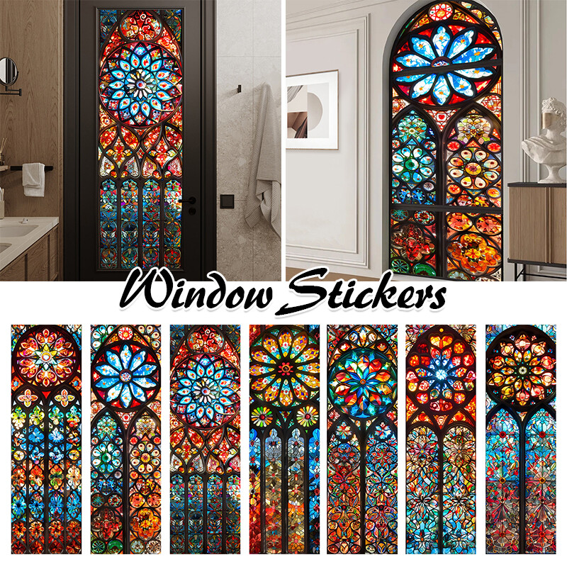 1PC New Vintage Church Printed Stained Glass Window Film Self Adhesive Stickers