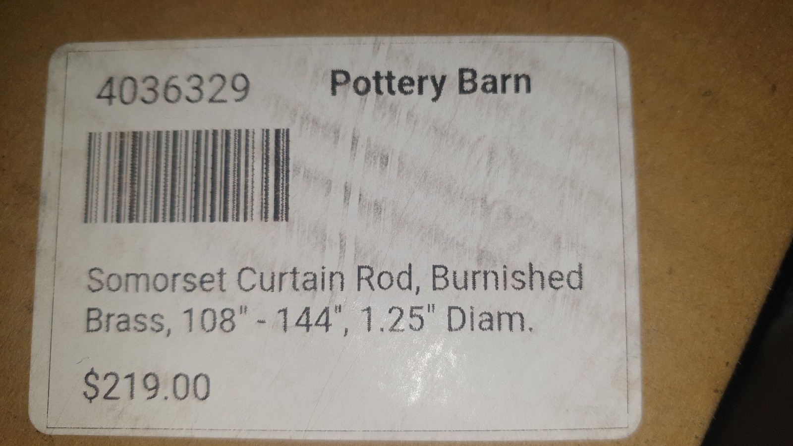 Pottery Barn Somorset Curtain Rod Burnished Brass Burnished 108″–144″ 1.25 D