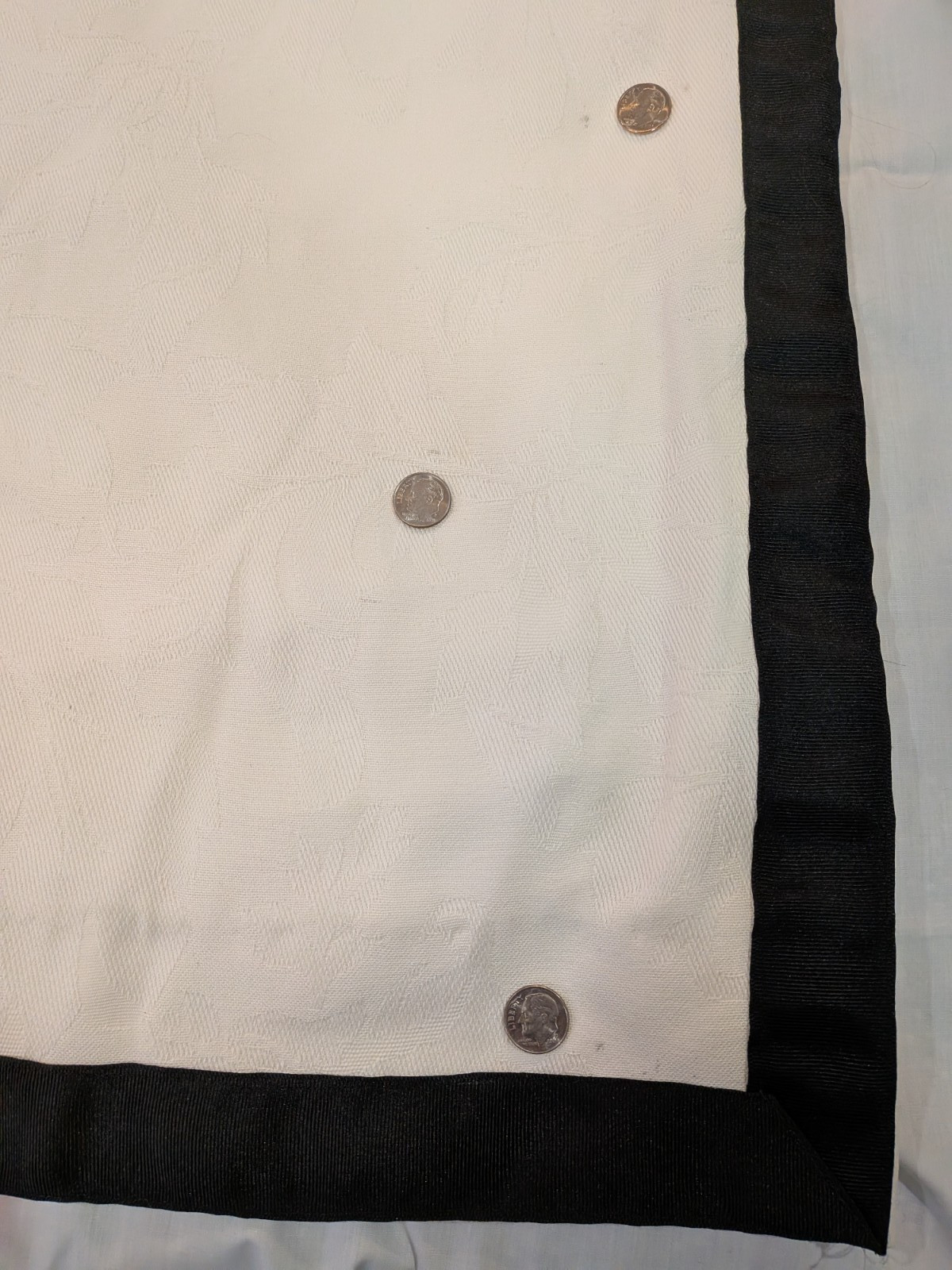 1 pair/2 panels White Jacquard Drapes Black Ribbon Border each panel 109″Wx 81″L