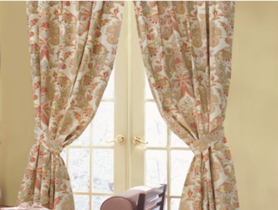 ROSE TREE LYON RED GOLD TAUPE FLORAL DRAPERY CURTAINS PANELS & TIEBACKS 48X86