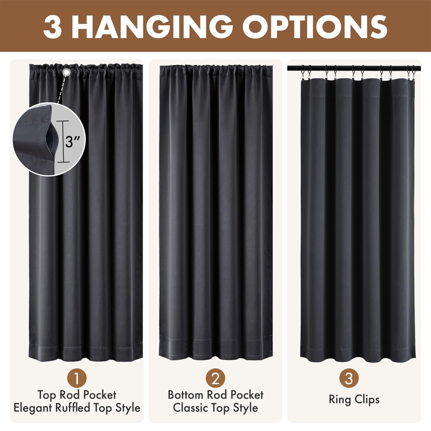 MIULEE Grey Blackout Curtains for Bedroom 40″W x 63″L (Pack of 2),