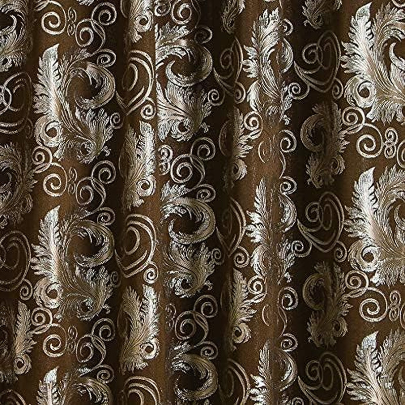 Jacquard Luxury Window 2 Panel Set Brown Curtain with Attached Valance and Backi