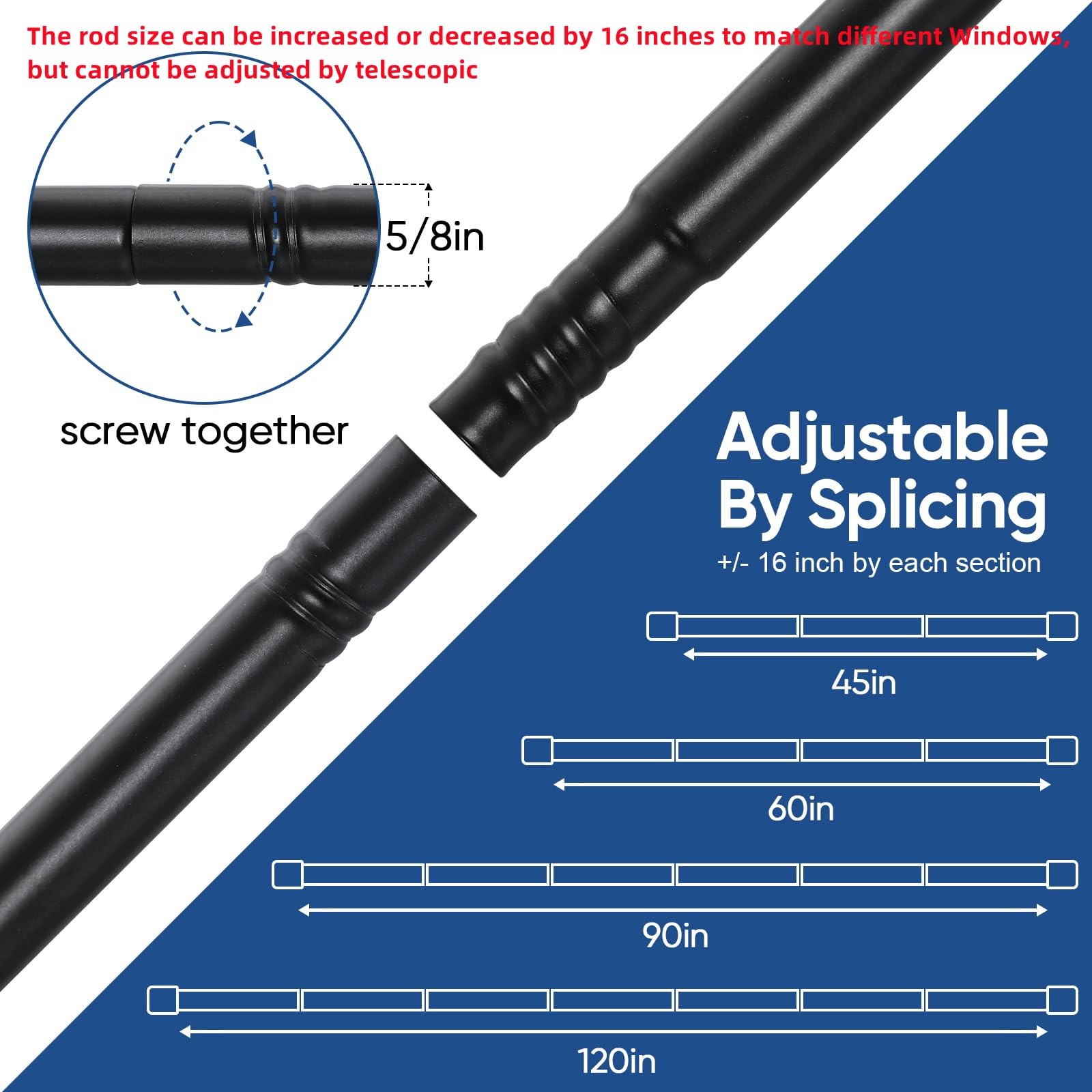 SIMEWIN Curtain Rods No Drilling for Windows 30 to 45 30″-45″, Black