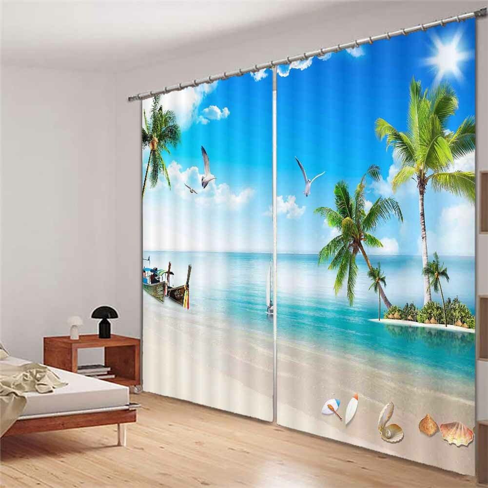 Many Seashells Seashore 3D Curtain Blockout Photo Printing Curtains Drape Fabric