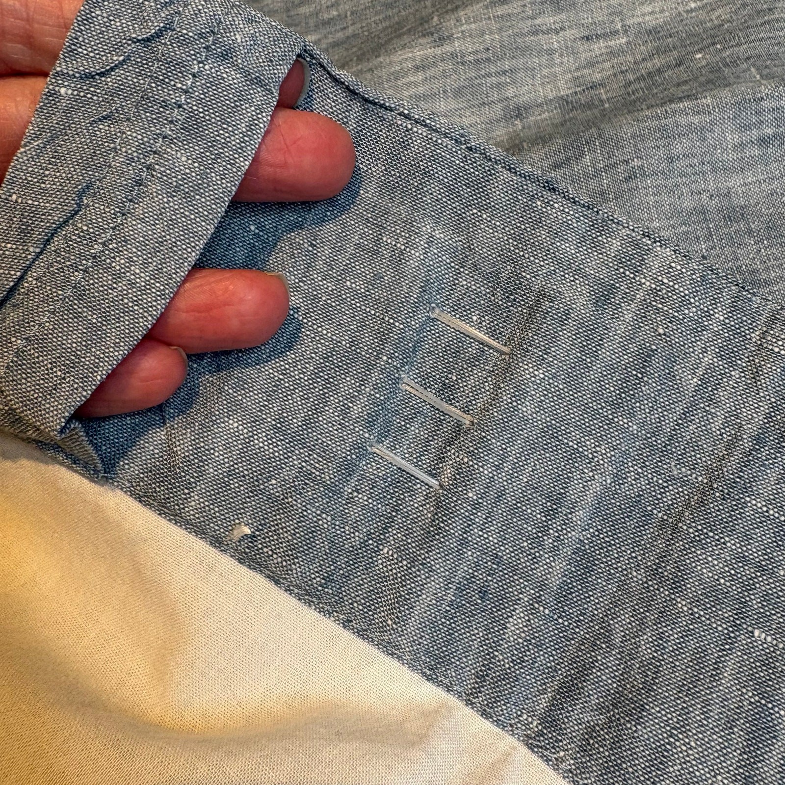 Pottery Barn Linen Curtain Panels Blue Chambray 50”x84”
