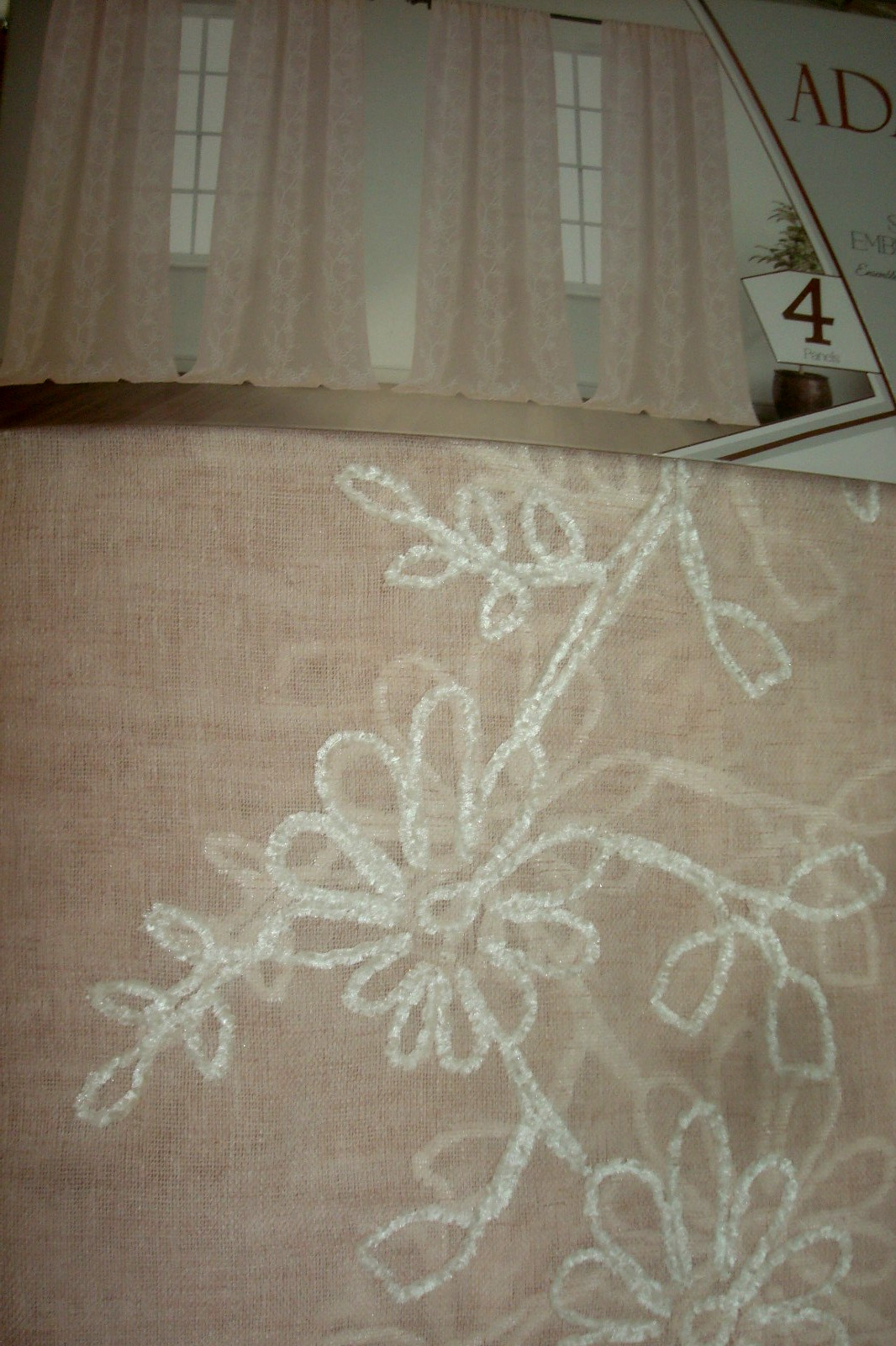 Adelet 4 pc Window Panels Curtains Chenille Embroidery Semi Sheer Pink 84″ lg