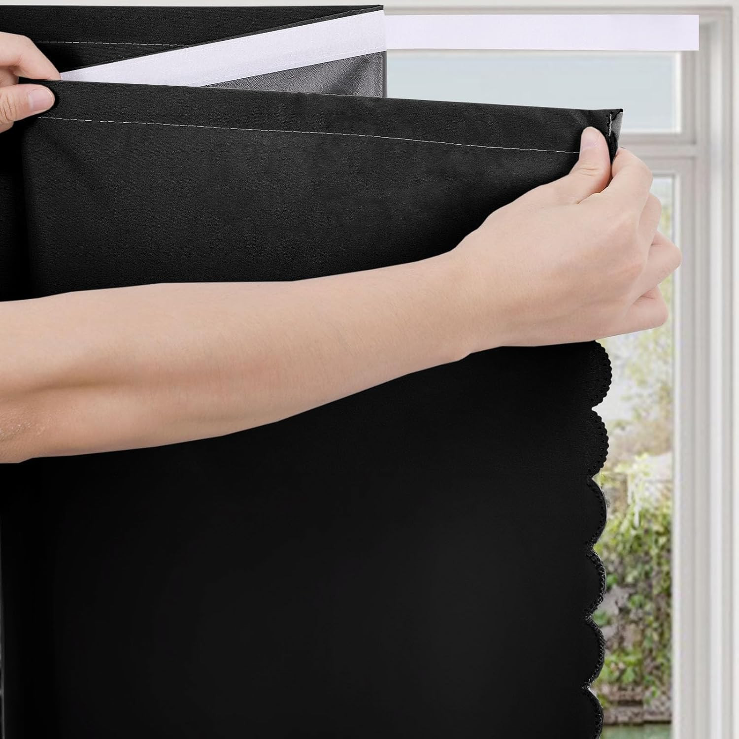 Blackout Curtains Stick on Self Adhesive Black Out Thermal Insulation Polyester