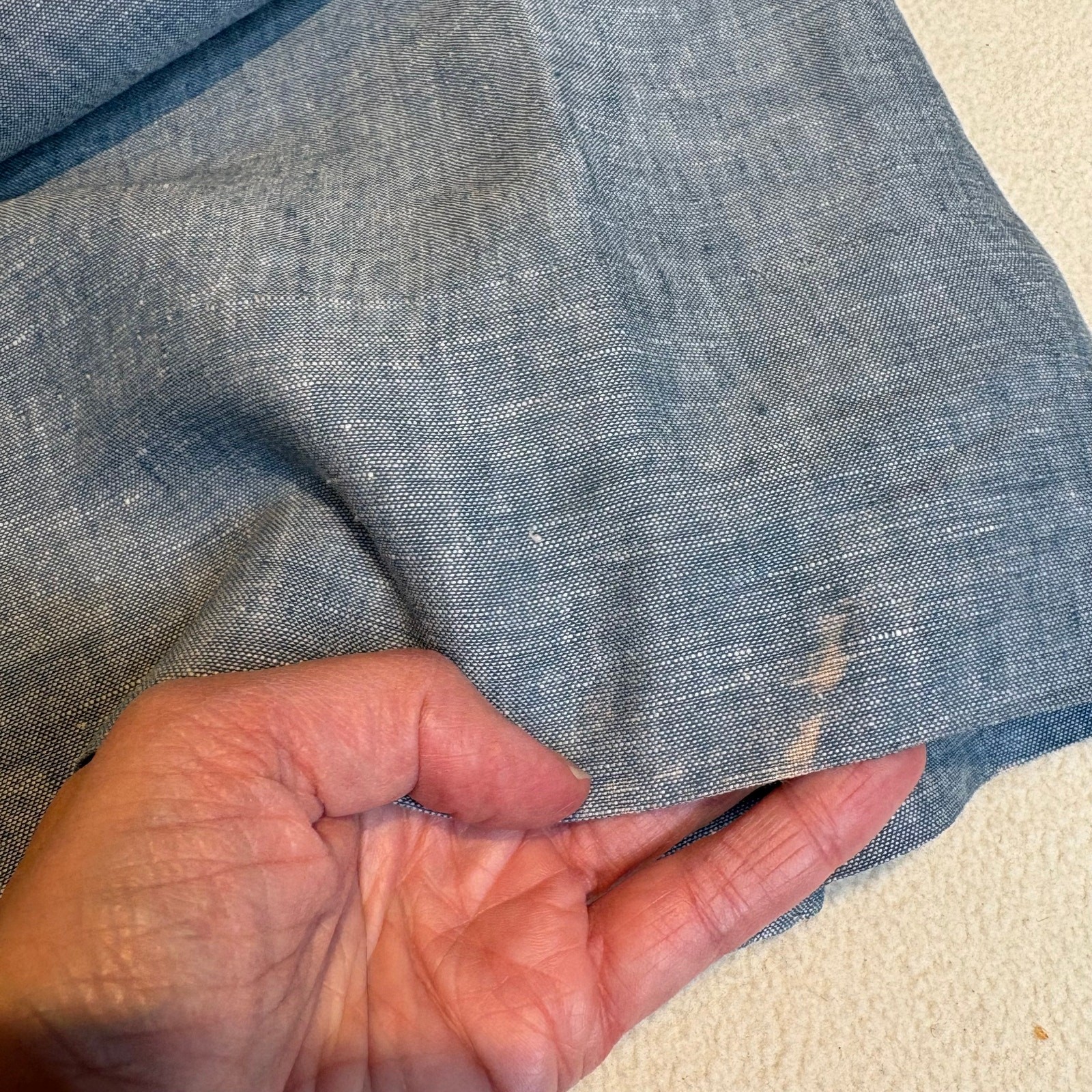 Pottery Barn Linen Curtain Panels Blue Chambray 50”x84”