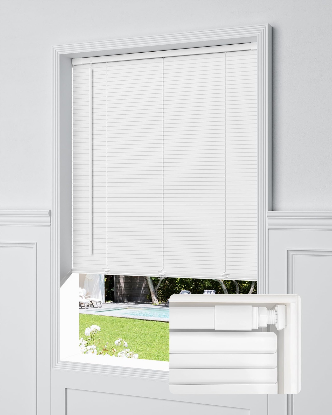 UNISHADES No Drill Cordless Mini Blinds, L-Shaped Slats, 44×64 in, White