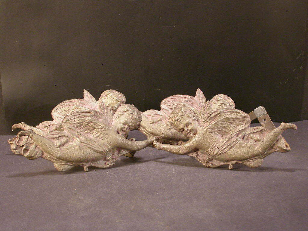4 19 c Victorian Cherubs Paper Mache Curtain Drape Tiebacks Window Treatment Set