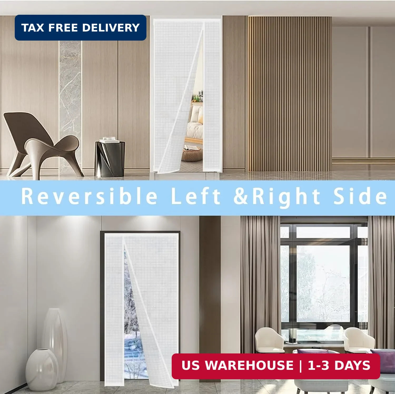 Reversible Left or Right Side Opening Insulated Door Curtain, Keep Cold Out Ther