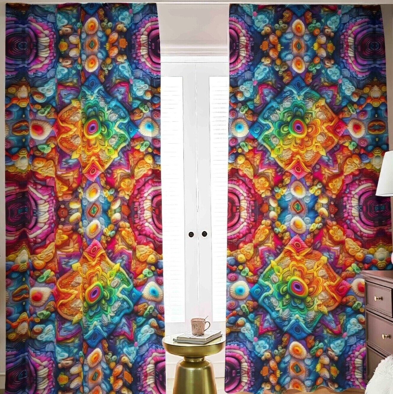 Psychedelic Tie Dye Blackout Curtains Tied Dyed Black Out Rainbow Mandala Pink