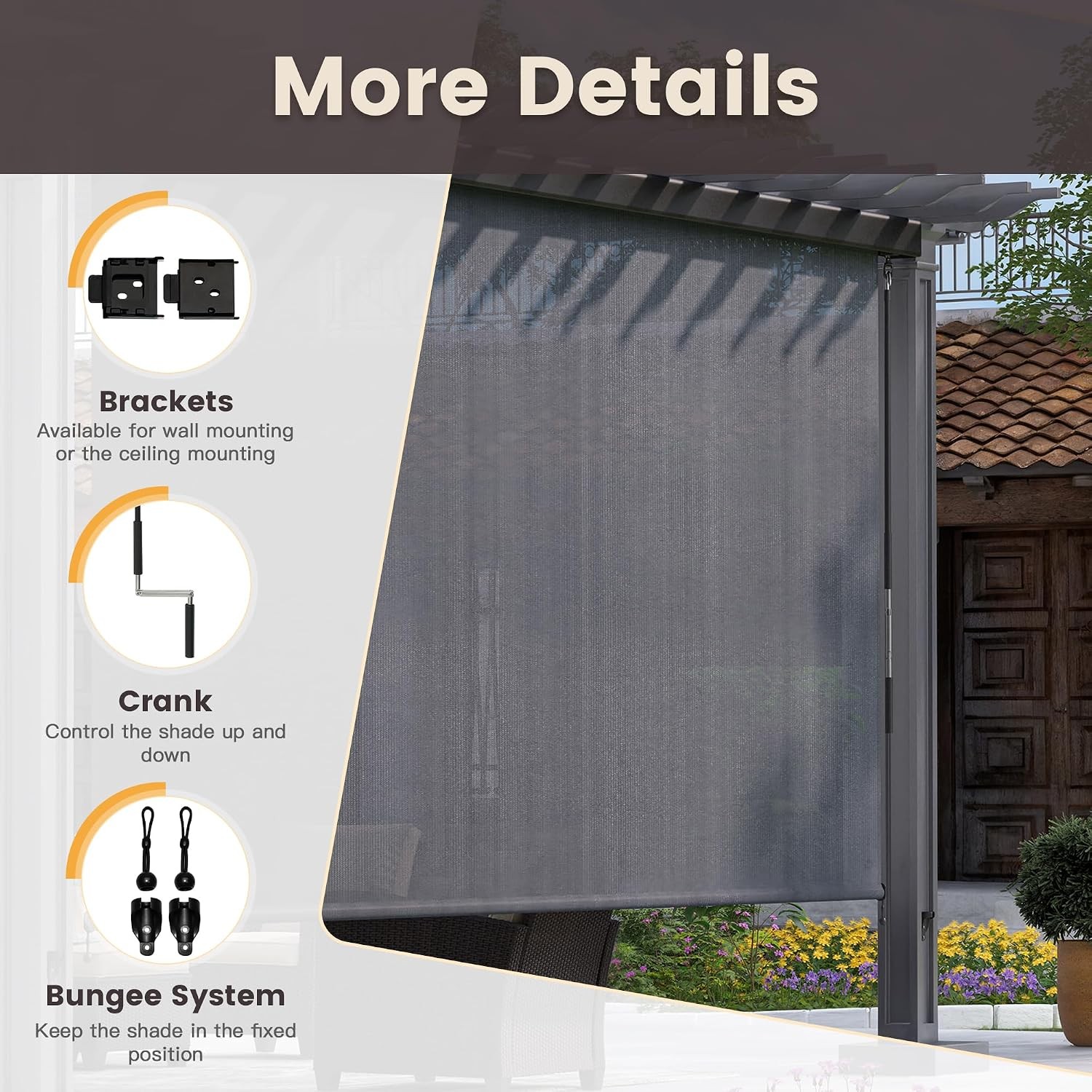 Outdoor Premium Roller Shades for Patio, Exterior Cordless Outdoor Blinds Porch