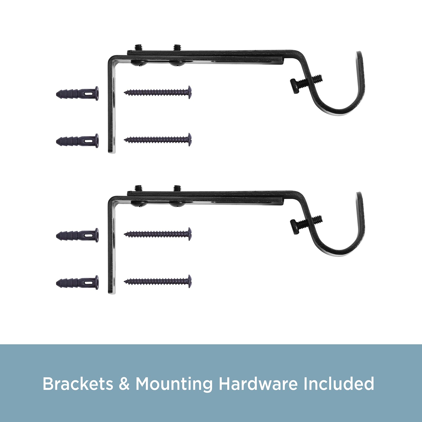 Adjustable Black Curtain Rod Brackets 2-Pack for Home Decor
