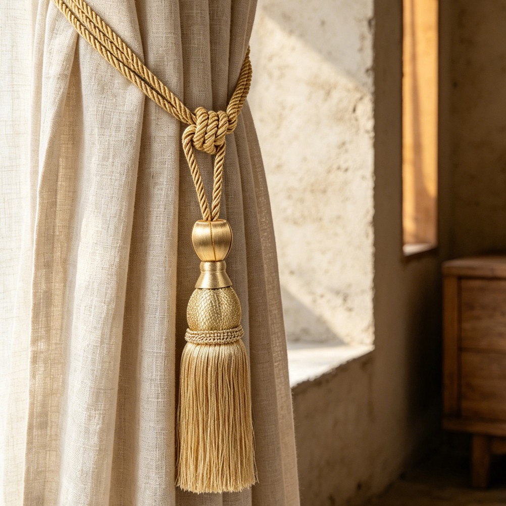 2Pcs Reusable Gold Curtain Tiebacks Tassels Polyester Elegant Home Decor