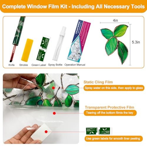 Window Privacy Film with Installation Tools Home 17.5 x 78.7 in Greenery Leaf