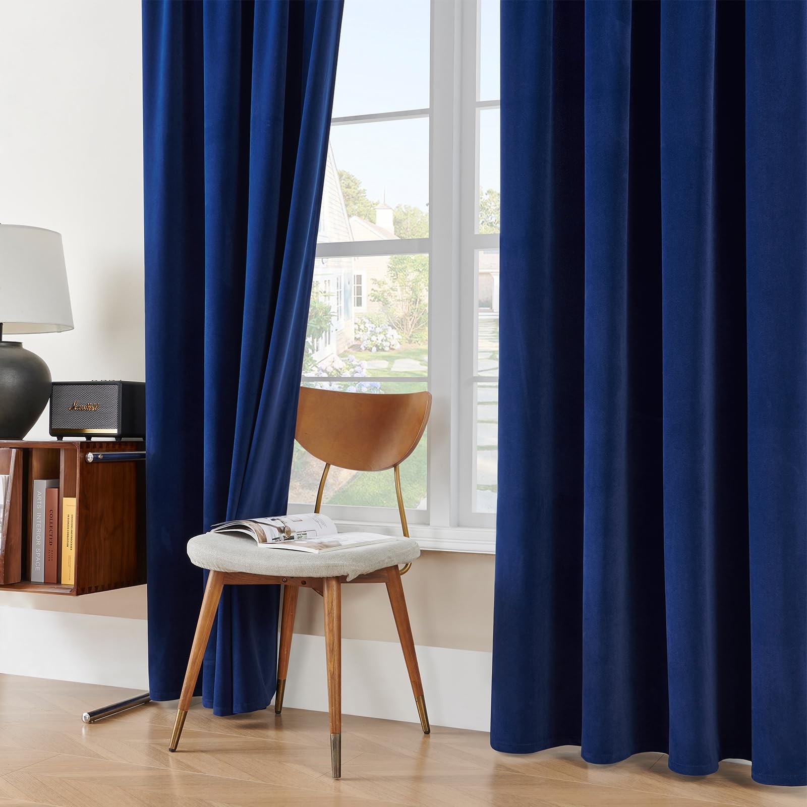 Joydeco Royal Blue Velvet Curtains 52X84 Grommet Blackout Panels Pack Of 2
