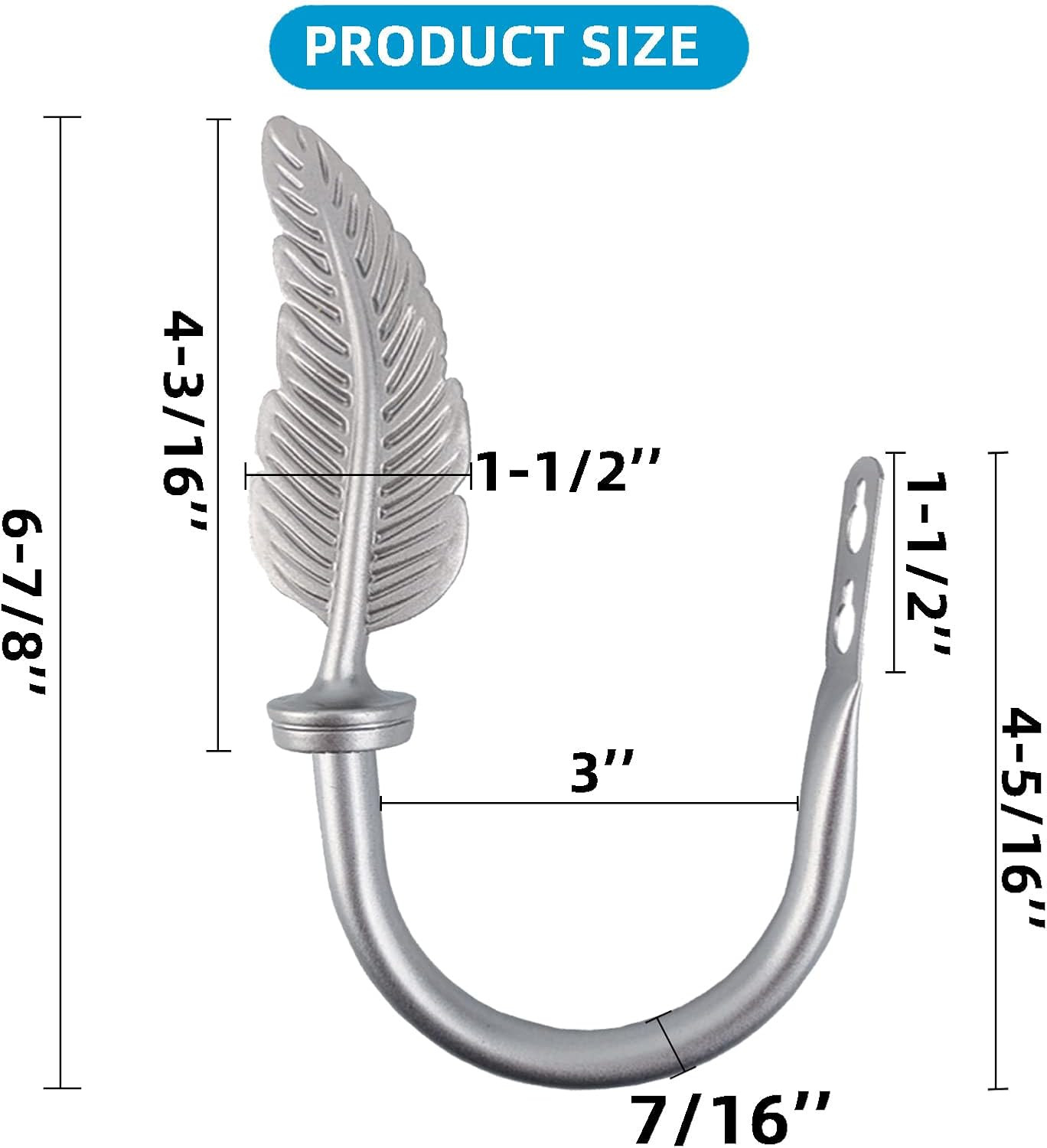 2Pcs Curtain Holdbacks – Wall Mounted Drapery Tiebacks with Feather Finial,Decor
