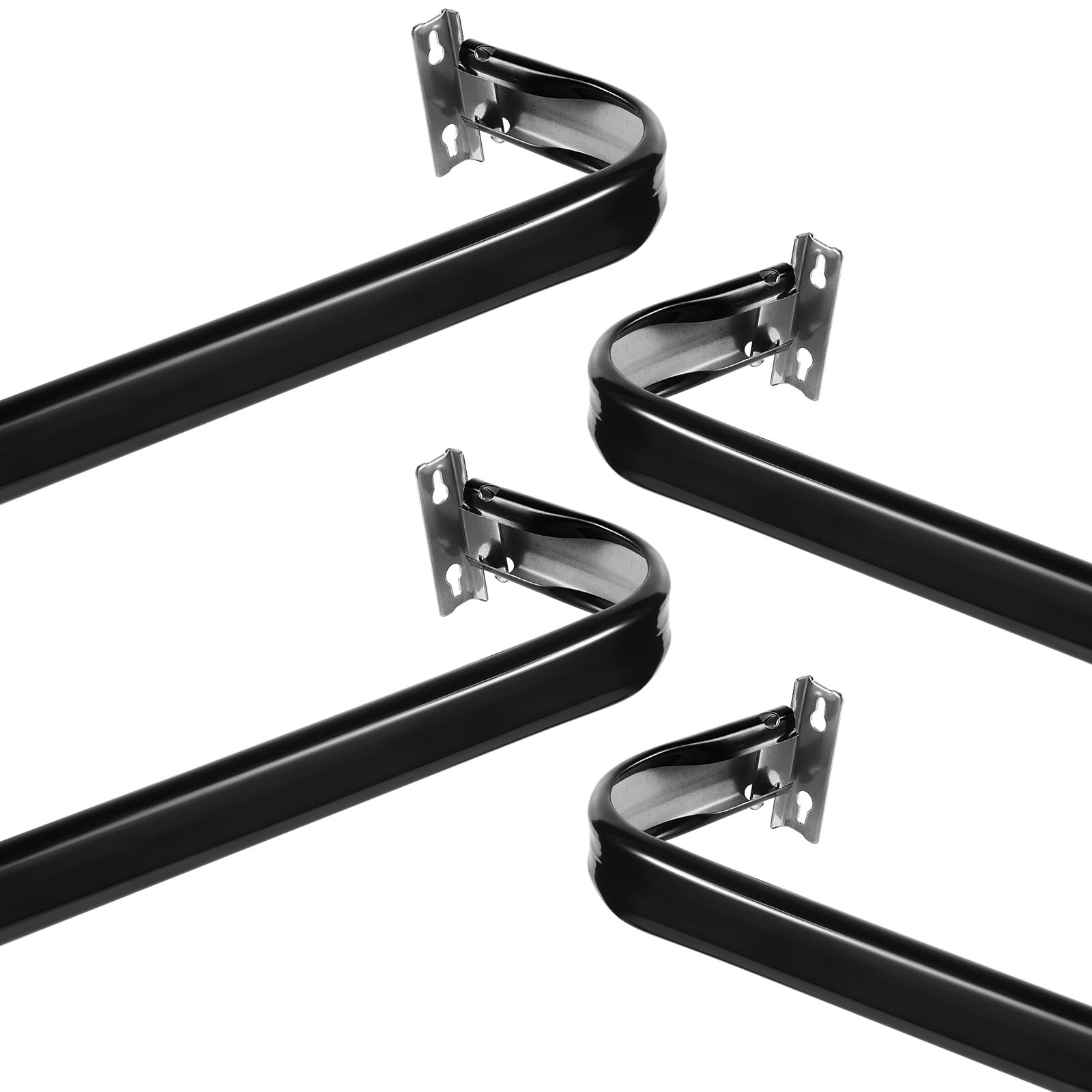 4 PCS Black Adjustable Curtain Rod Set Heavy Duty Flat Sash 18 To 28 Inch Fits