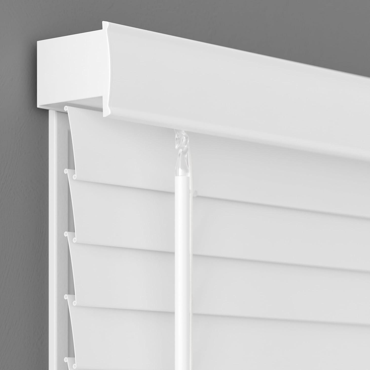 Cordless Faux Wood Window Blinds – 32″ x 64″ White