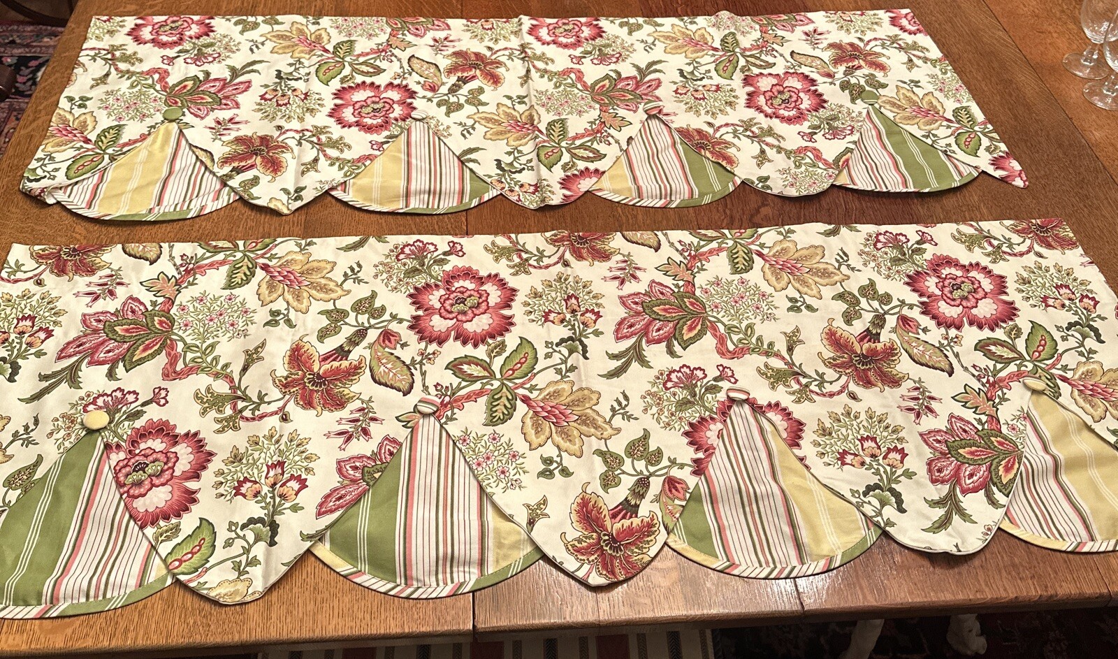 Waverly Valance Navarra Raspberry Floral Striped Tiered Rod Pocket 54”x 18.5”