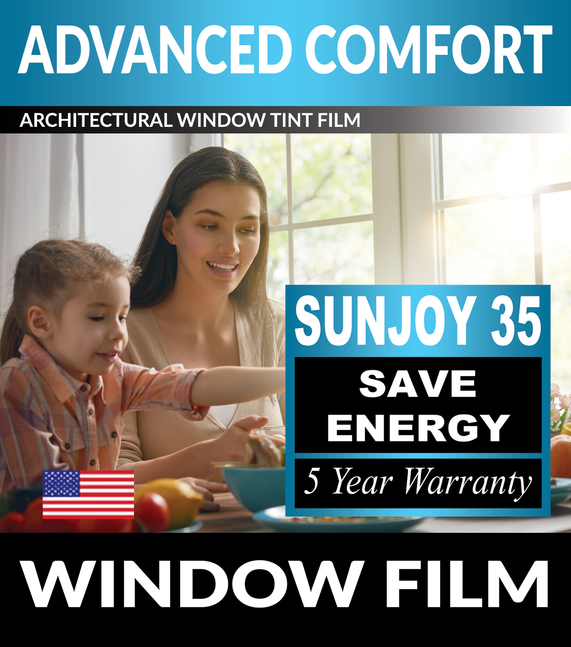 SunJoy 35 Home Commercial Window Tint Film Solar UV Glare Heat Control Privacy