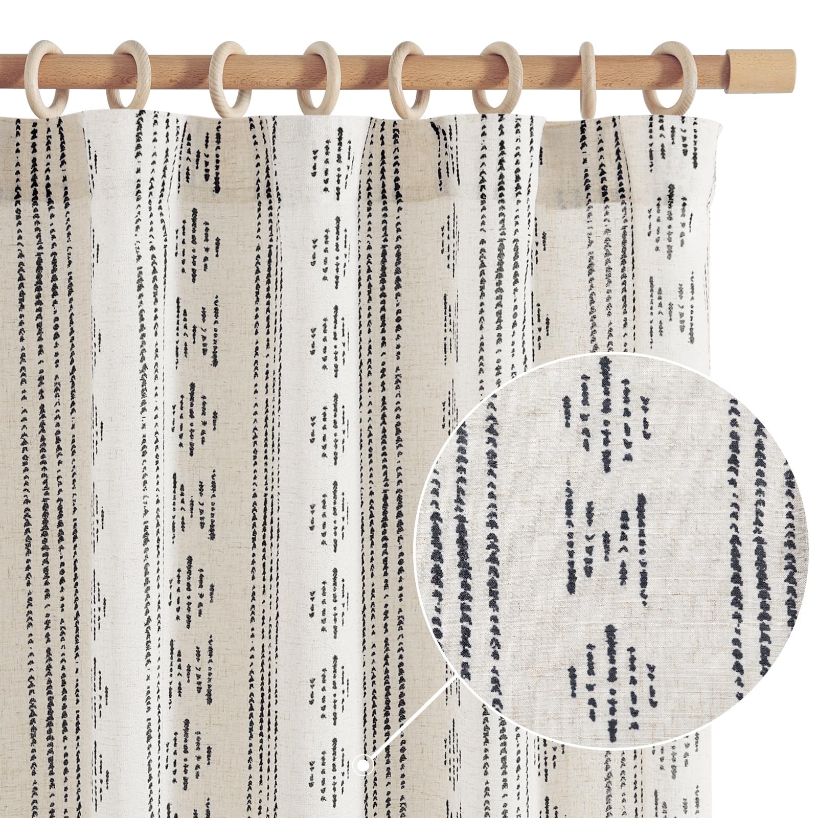 Jinchan Boho Curtains For Bedroom Farmhouse Black Boho Curtains 63 Inch Length