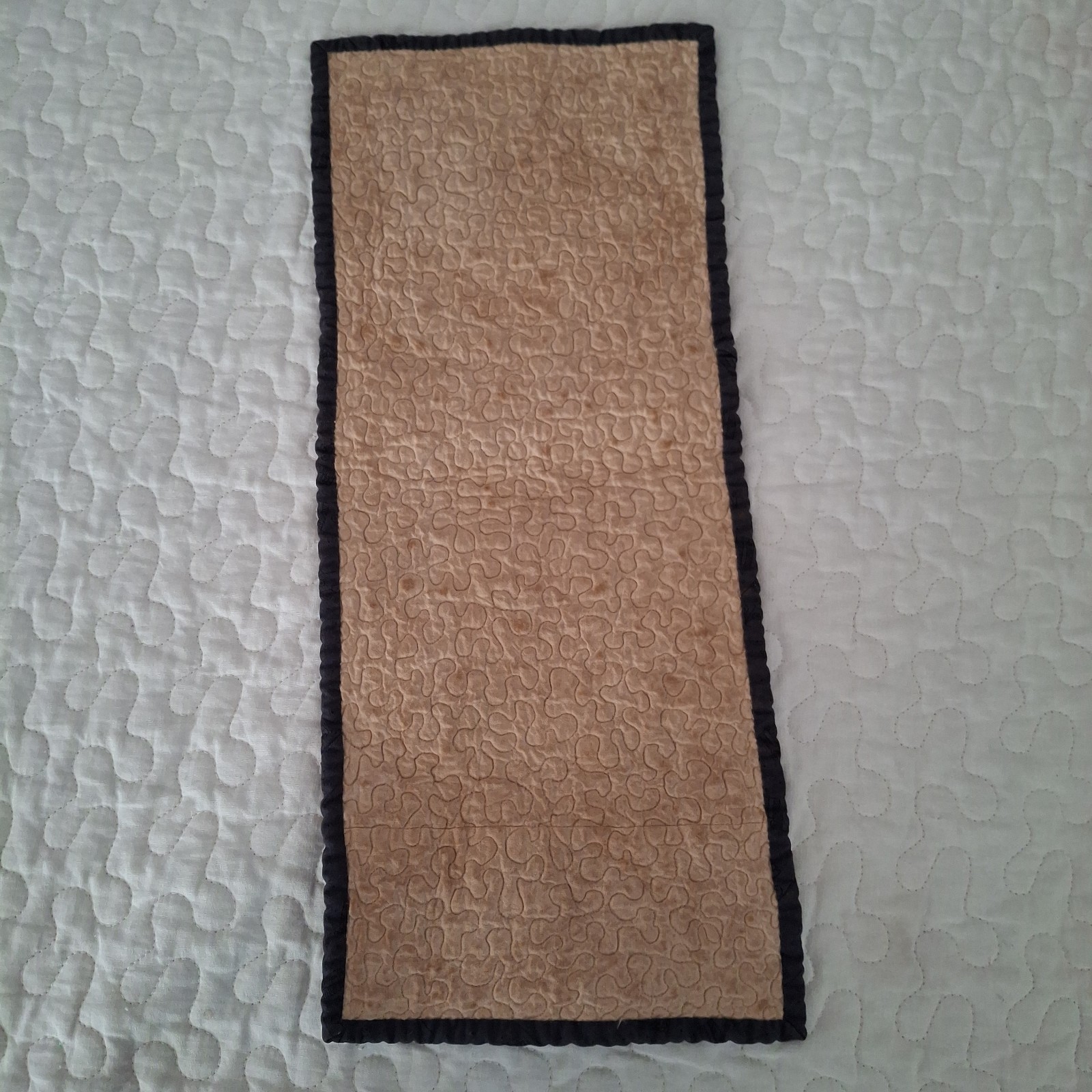 Handmade Quilted wall hanging Table Runner cottagecore navy Tan 19×8″ Patchwork