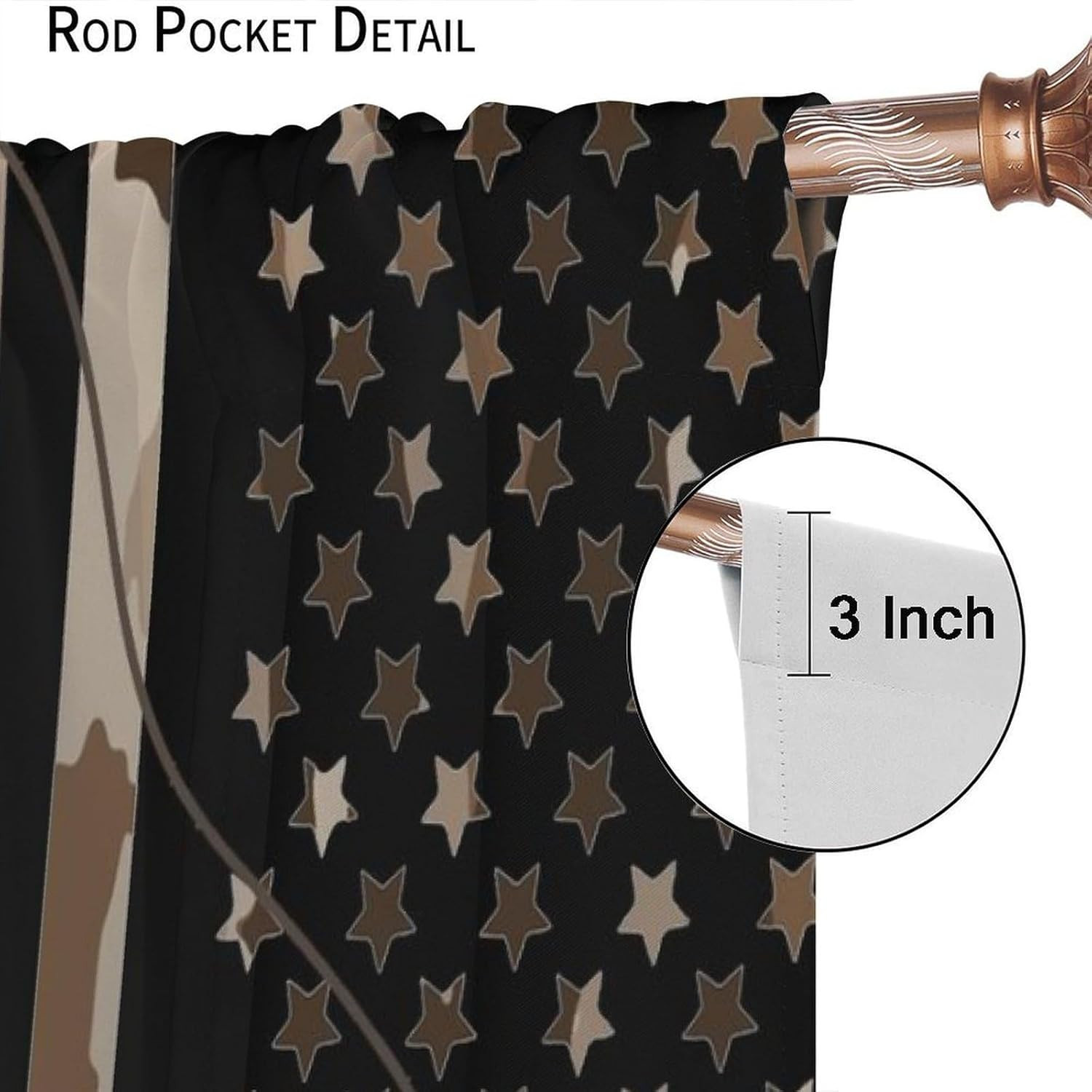 Fishing Curtains,Vintage Rustic Bass Brown American Flag Print Drapes for Bedroo