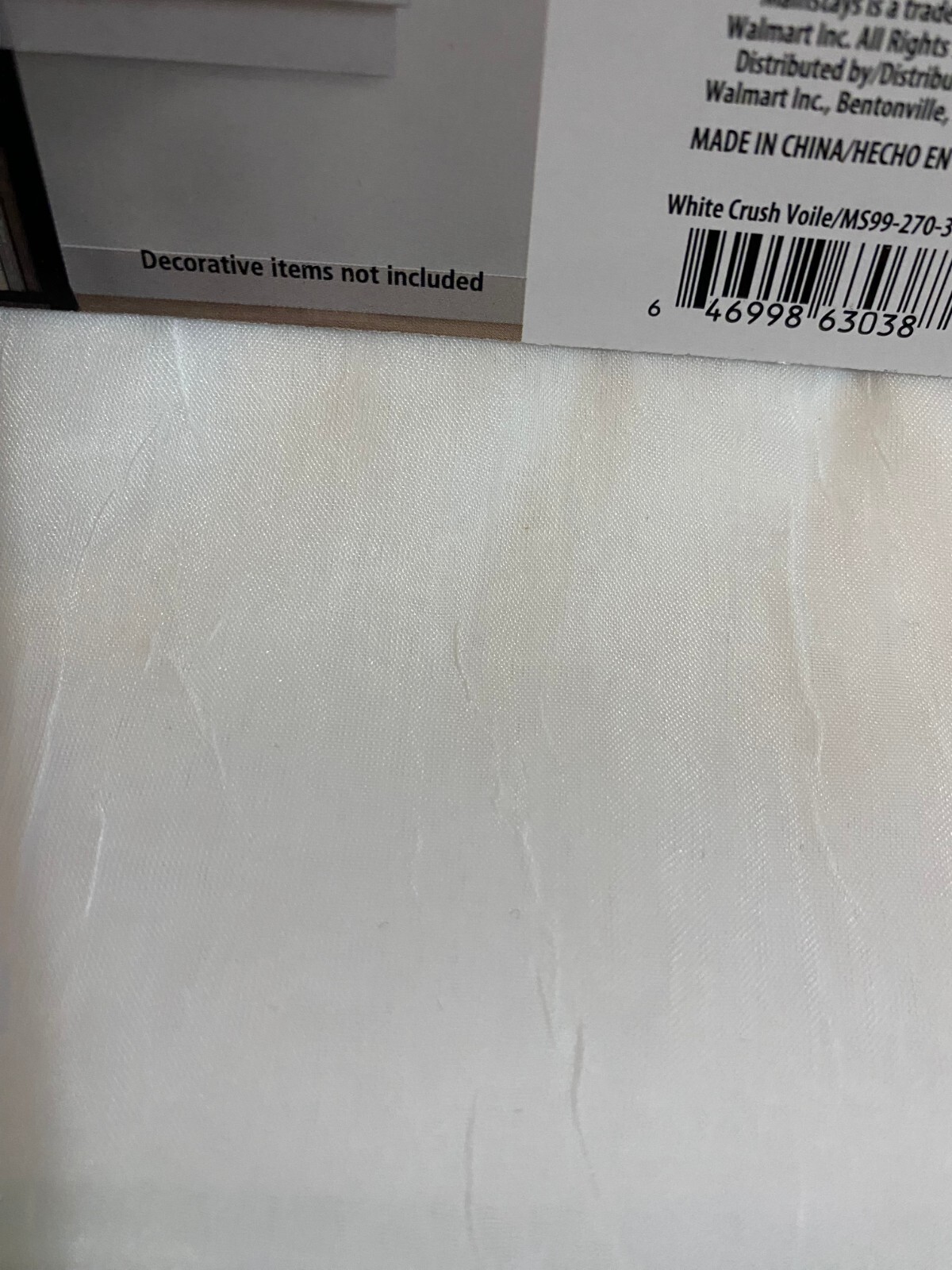 BRAND NEW MAINSTAYS SINGLE PANEL 63 INCH SHEER CRUSHED VOILE CURTAIN WHITE