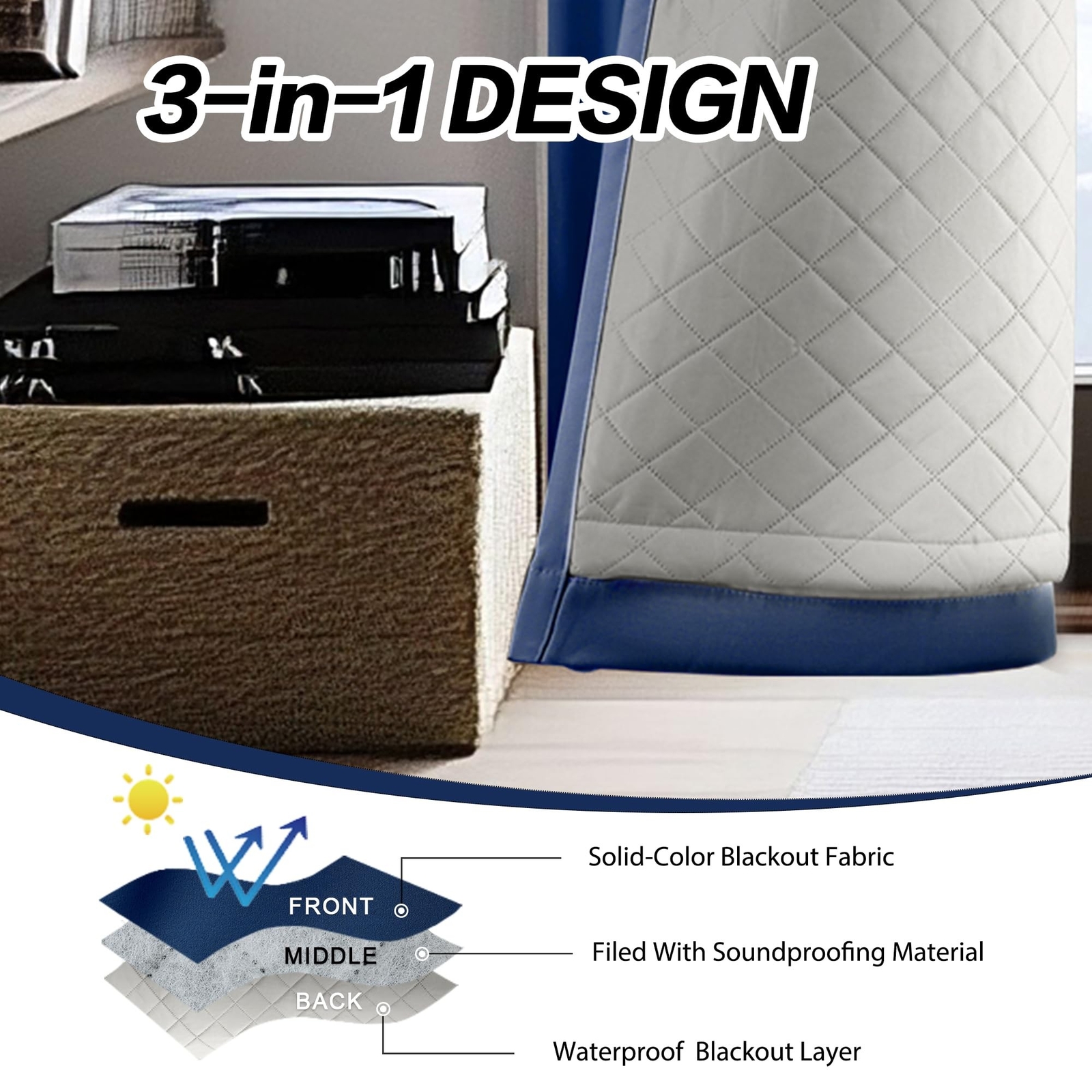 3 Thick Layers Heavy Curtains Thermal Insulated Soundproof Curtains for Bedro…