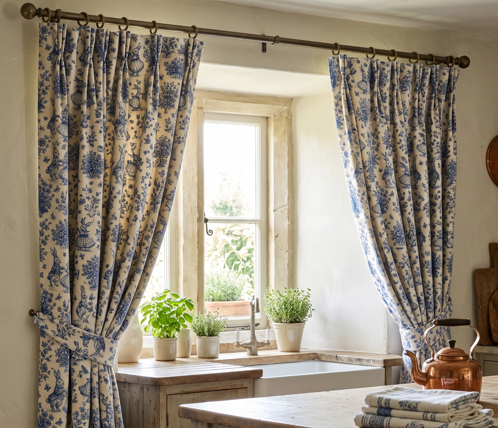 Toile bunnies Curtain Velvet Or Blackout, Art Nouveau Window Each Panel