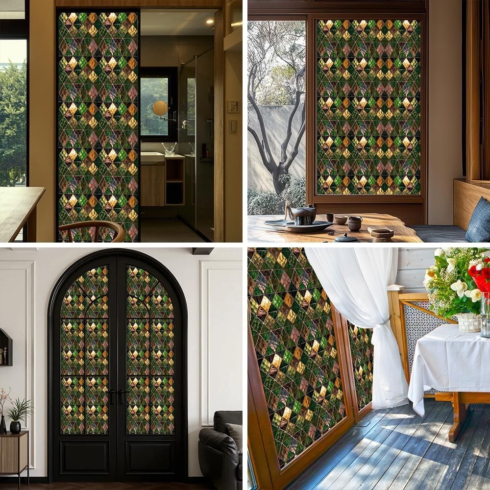 Non-Adhesive Stained Glass Window Film – UV Blocking & Easy Install, 16.9 x 39.4