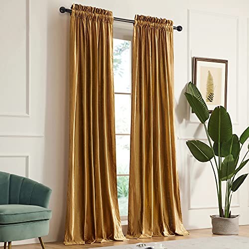 Curtains 96 inch for Living Room Velvet Blackout 52″W x 96″L (Pack of 2) Gold