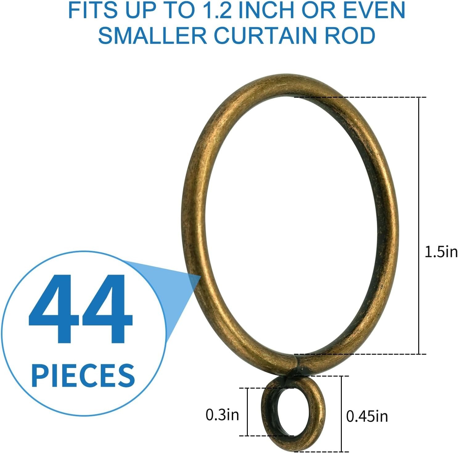 44 Pack Curtain Rings with Eyelets, Metal Drapery Rings for Pinch Pleat Curta…