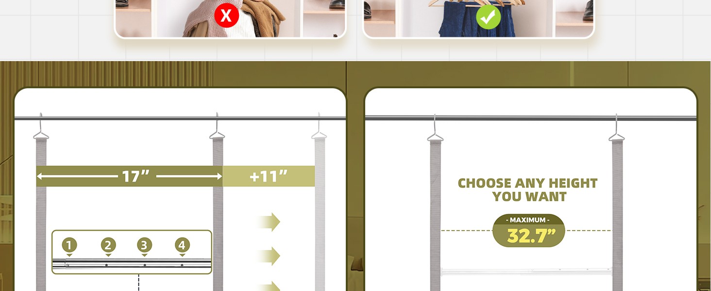 Hanging Closet Rod, 17-28In Width and Up to 32In Height Closet Extender,