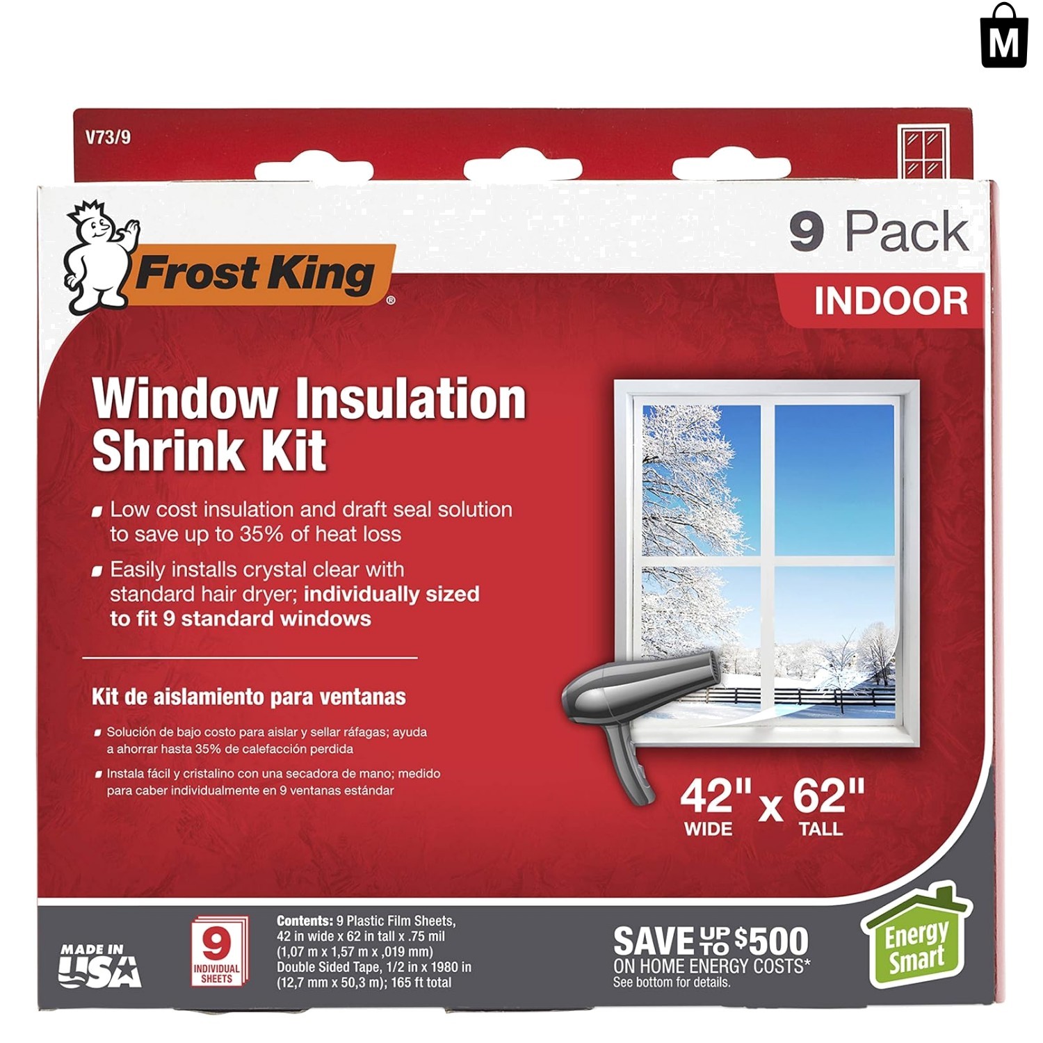 Crystal Clear 42×62-Inch Indoor Shrink Window Kit – 9 Sheets for Home Comfort