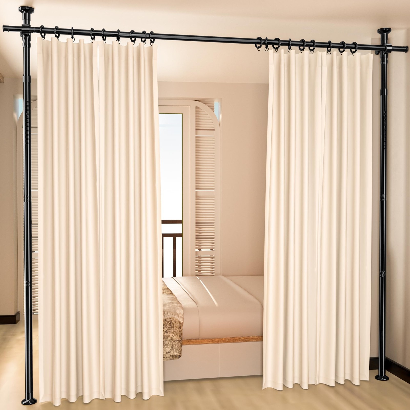 Room Divider, Tension Curtain Rod No Drilling,4-10ft(H) 28-70inch(W) Wall Div…